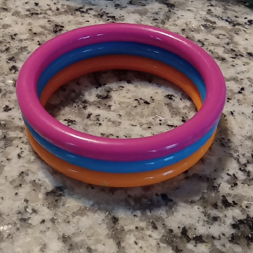 Colorblock Plastic Stackable Bangles - Pink, Blue, Orange